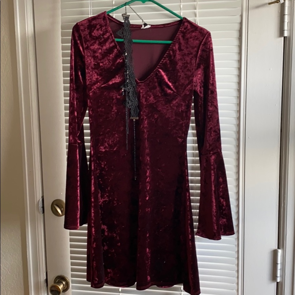 Burgundy Velvet Mini Dress with Choker